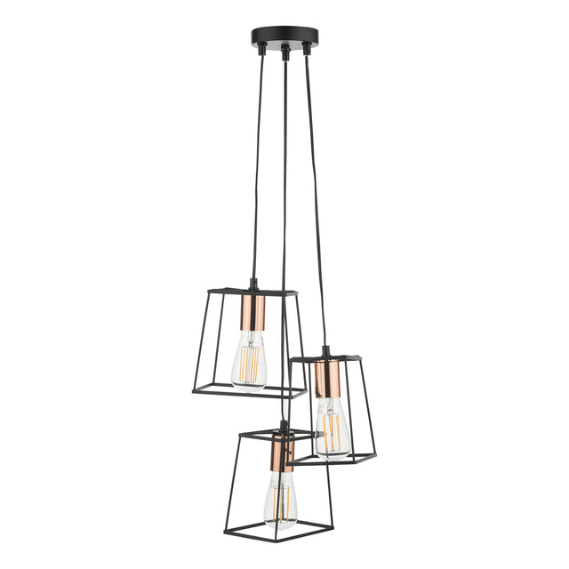 Tower 3 Light Cluster Pendant Black & Copper