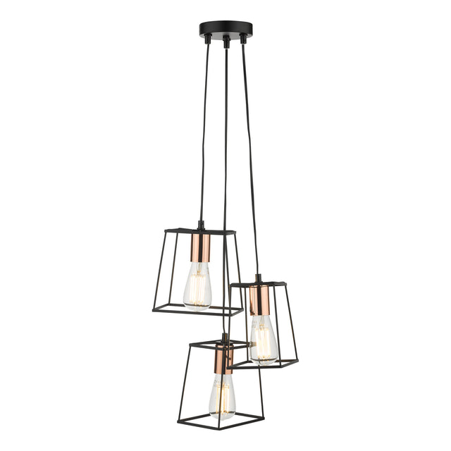 Tower 3 Light Cluster Pendant Black & Copper