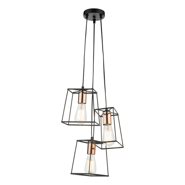 Tower 3 Light Cluster Pendant Black & Copper