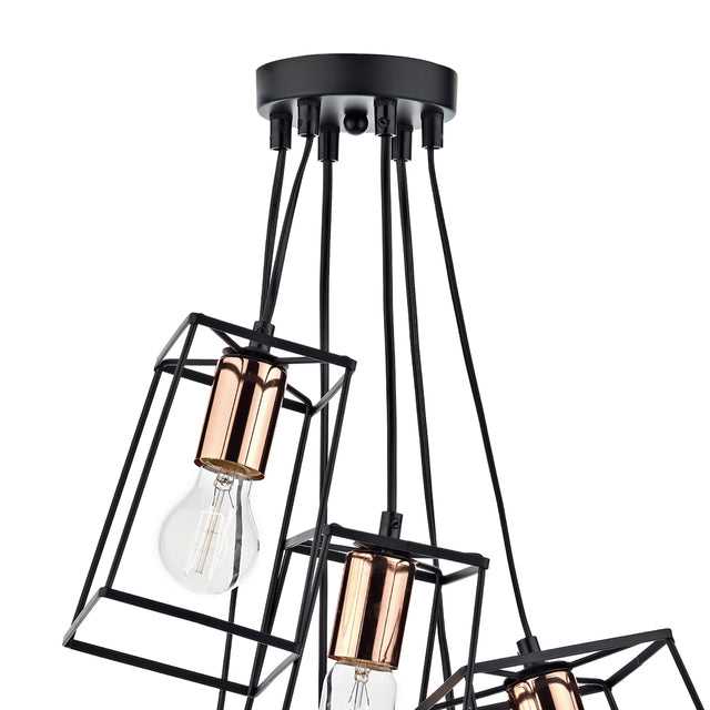 Tower 6 Light Cluster Pendant Matt Black & Copper