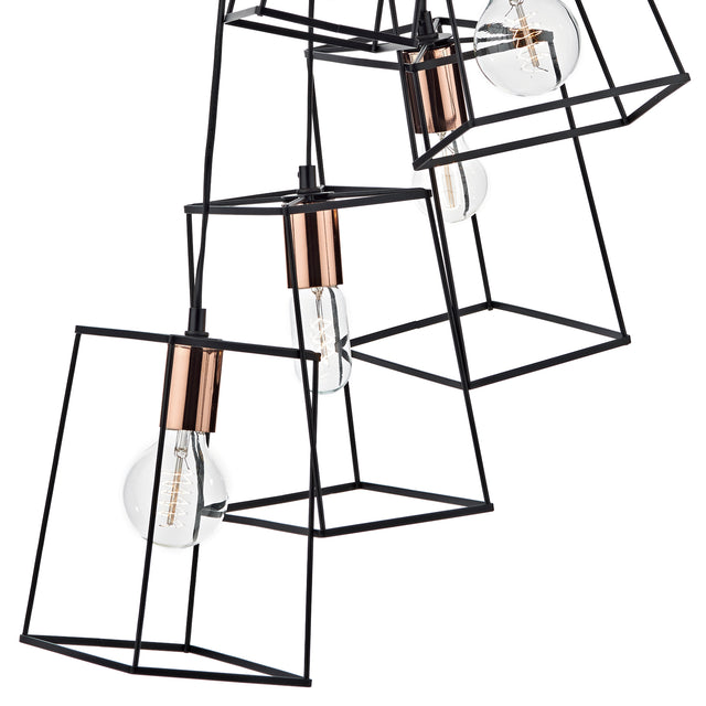 Tower 6 Light Cluster Pendant Matt Black & Copper