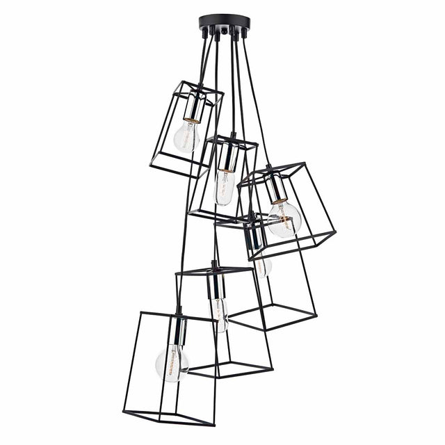 Tower 6lt Cluster Pendant Black & Polished Chrome