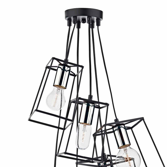 Tower 6lt Cluster Pendant Black & Polished Chrome