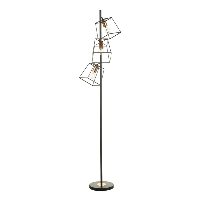 Tower 3 Light Floor Lamp Matt Black and Polished Copper