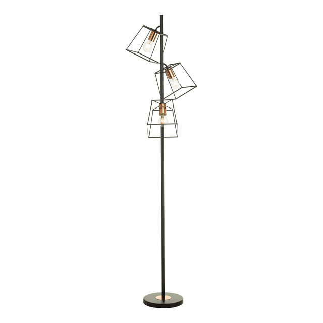 Tower 3 Light Floor Lamp Matt Black and Polished Copper