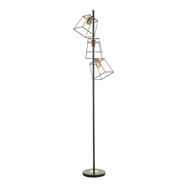 Tower 3 Light Floor Lamp Matt Black and Polished Copper