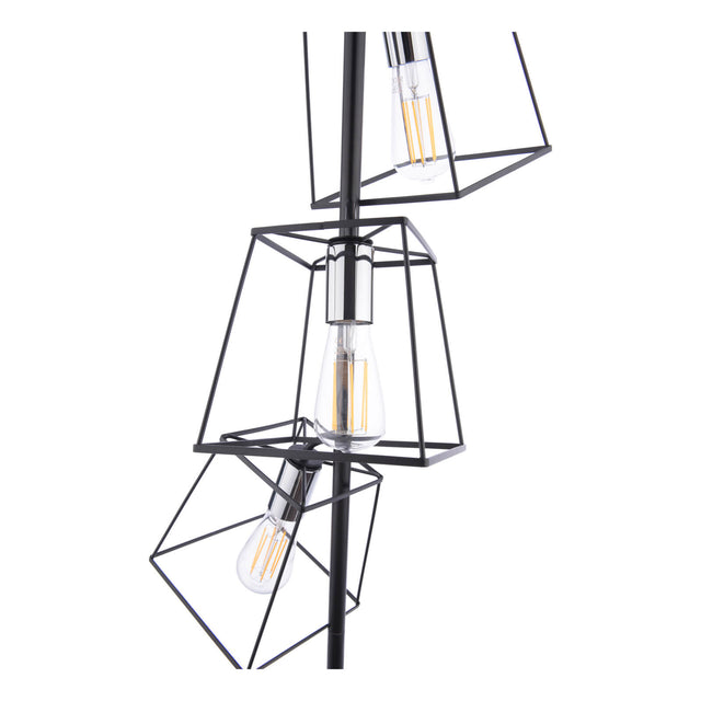 Tower 3 Light Floor Lamp Matt Black and Polished Chrome