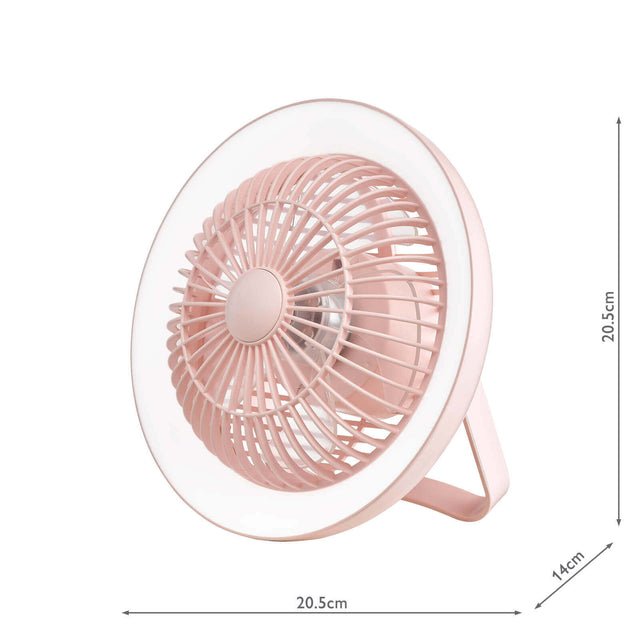 Turbo Rechargeable Desk Fan With Lamp Pink LED