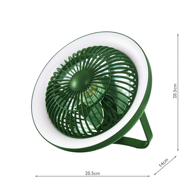 Turbo Rechargeable Desk Fan With Lamp Green LED