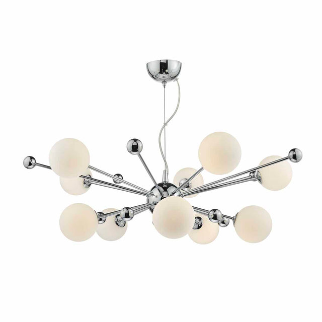 Ursa 10 Light Pendant Polished Chrome Opal Glass