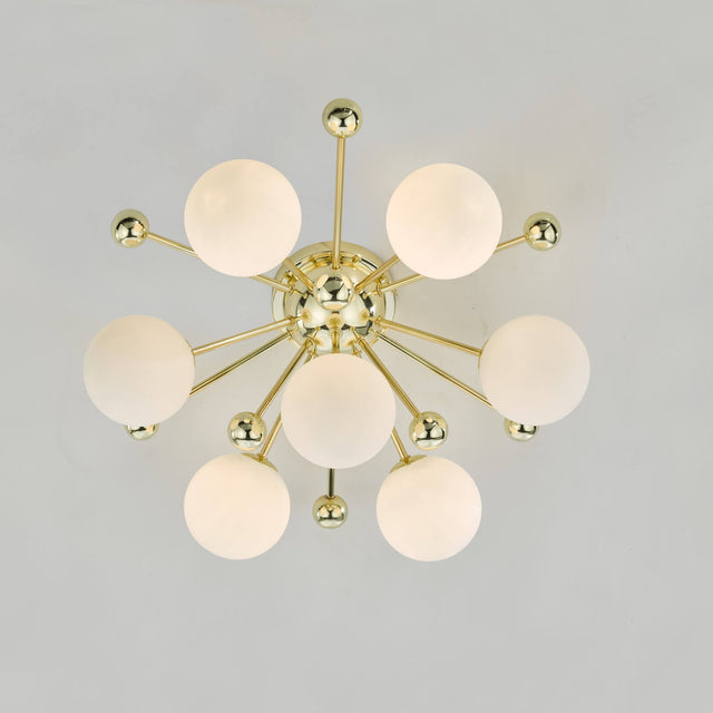 Ursa 7 Light Flush Polished Gold and Opal Glass