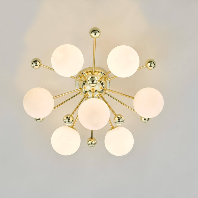 Ursa 7 Light Flush Polished Gold and Opal Glass