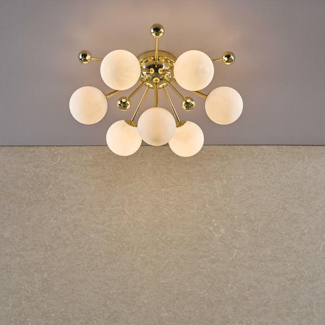 Ursa 7 Light Flush Polished Gold and Opal Glass