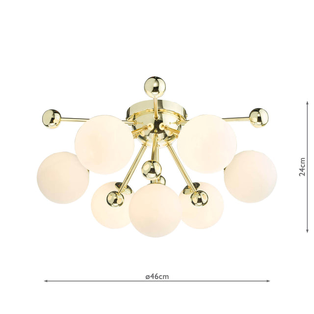 Ursa 7 Light Flush Polished Gold and Opal Glass