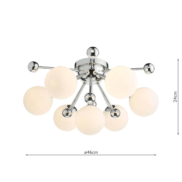 Ursa 7 Light Flush Polished Chrome and Opal Glass