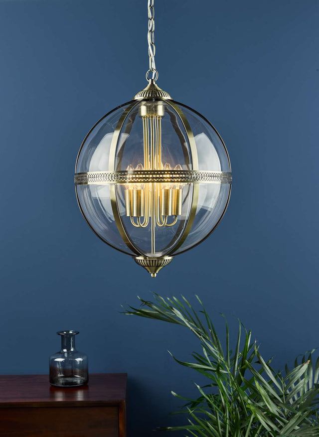 Vanessa 5 Light Lantern Antique Brass Glass