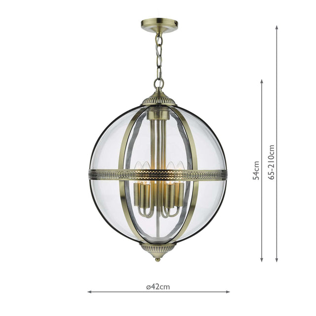 Vanessa 5 Light Lantern Antique Brass Glass