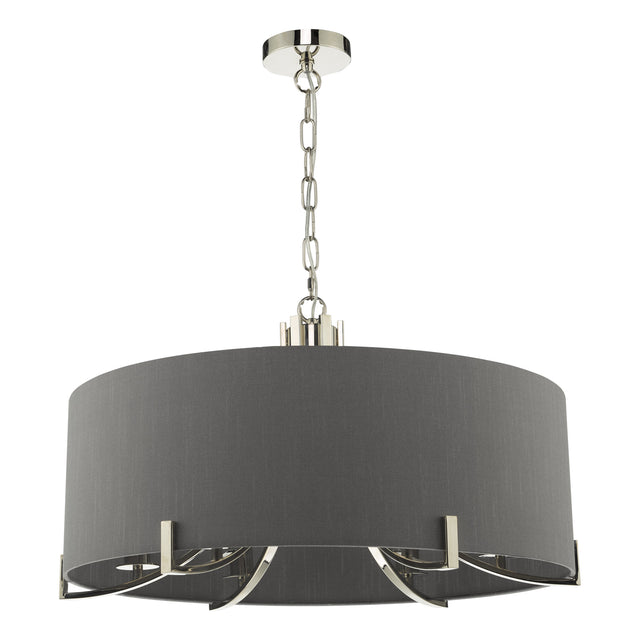 Veyron 6 Light Pendant Polished Nickel With Grey Shade