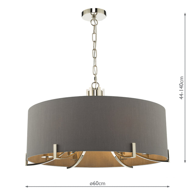 Veyron 6 Light Pendant Polished Nickel With Grey Shade