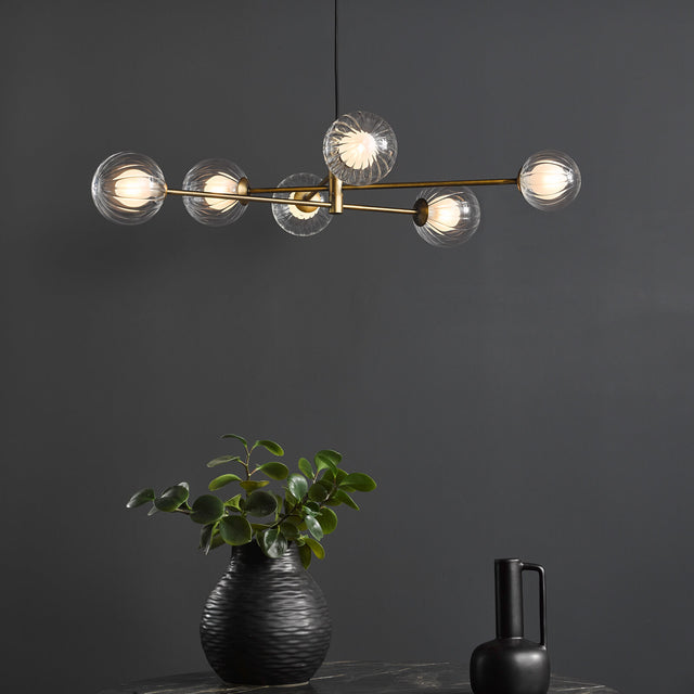 Vignette 6 Light Pendant Aged Brass & Clear/Opal Glass