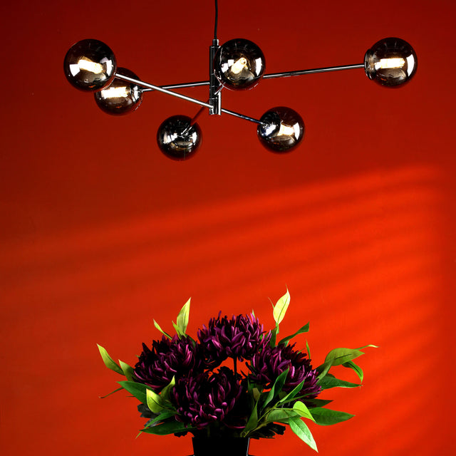 Vignette 6 Light Pendant Polished Chrome & Smoked Glass