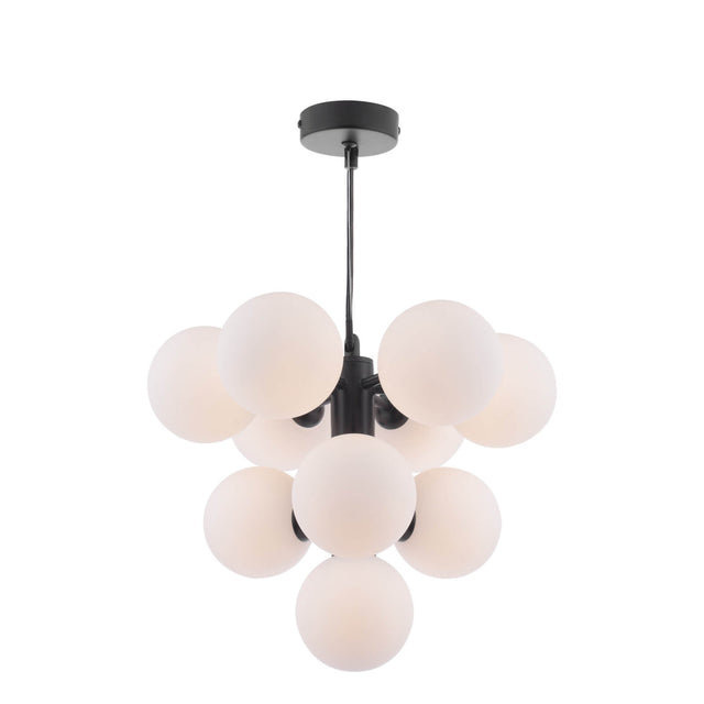 Vine 10 Light Pendant Satin Black & Opal Glass