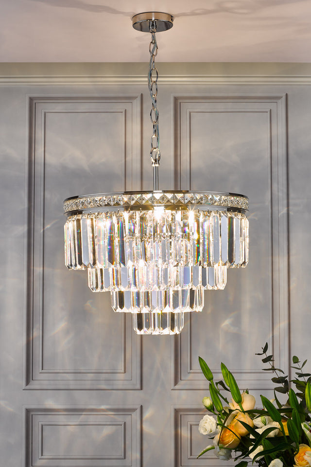 Vyana 4 Light Pendant Polished Nickel Crystal