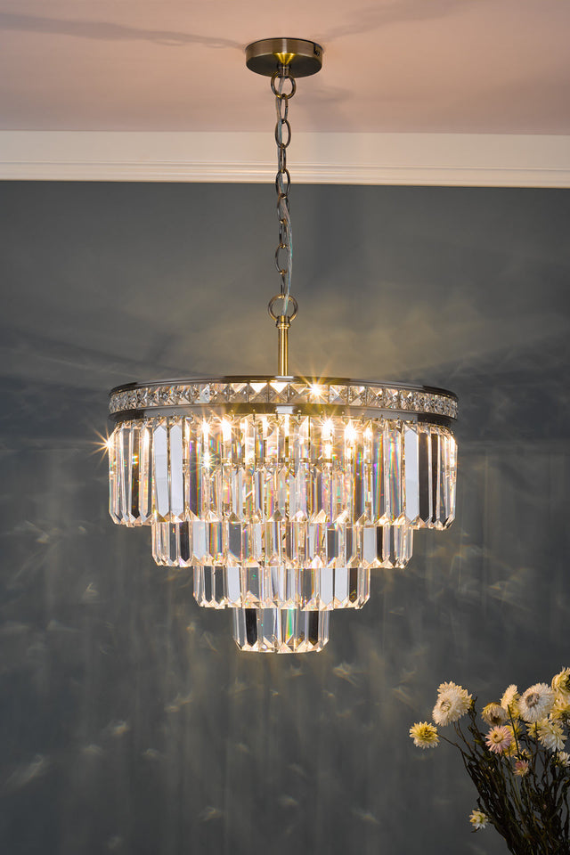 Vyana 4 Light Pendant Antique Brass Crystal