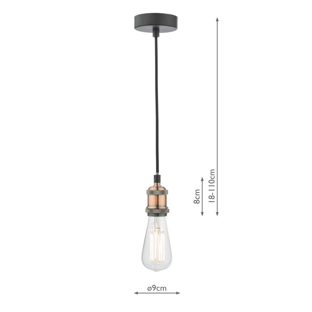 Waco 1 Light E27 Suspension Antique Copper Matt Black