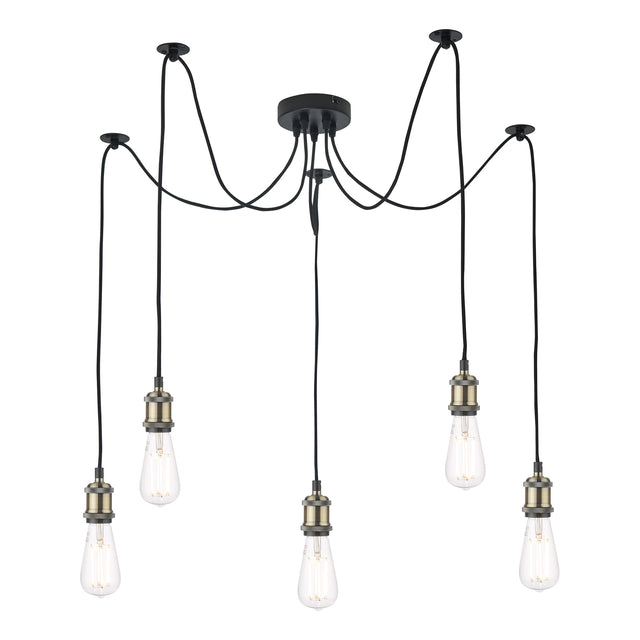 Waco 5 Light Pendant Antique Brass Matt Black