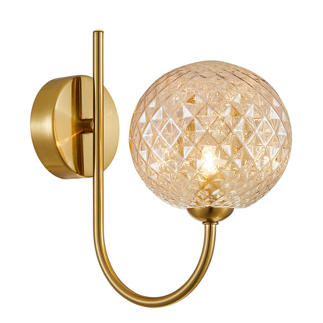 FADO 1L SATIN BRASS WALL LIGHT C/W AMBER GLASS