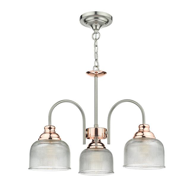 Wharfdale 3 Light Pendant Satin Chrome & Copper Textured Glass