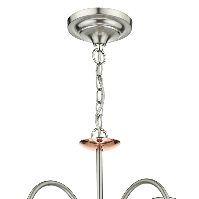 Wharfdale 5lt Pendant Satin Chrome Copper detail Glass Shades