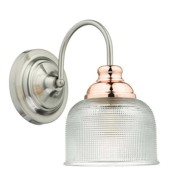 Wharfdale Wall Light Satin Chrome, Copper & Glass