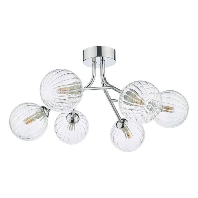 Yiska 6 Light Semi Flush Polished Chrome Ribbed Glass