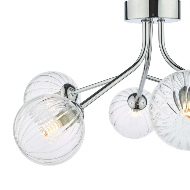 Yiska 6 Light Semi Flush Polished Chrome Ribbed Glass