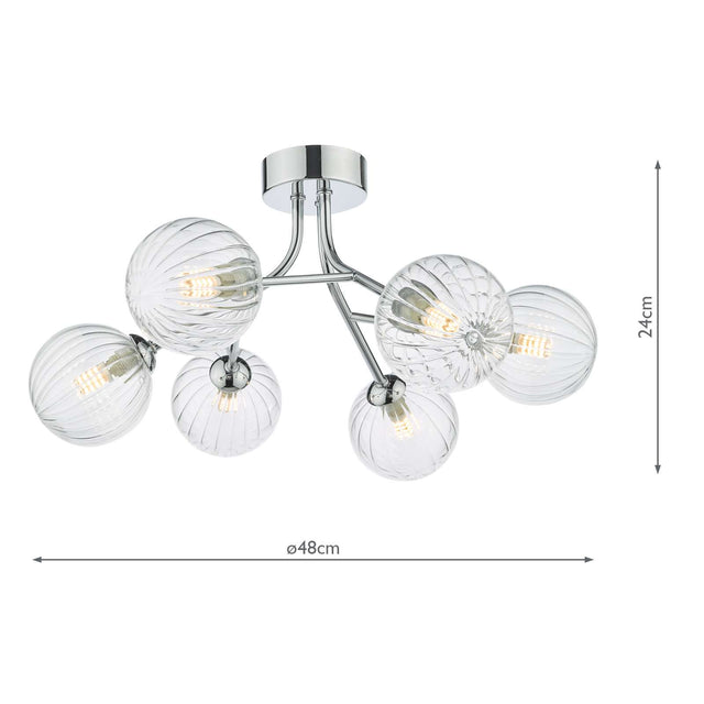 Yiska 6 Light Semi Flush Polished Chrome Ribbed Glass