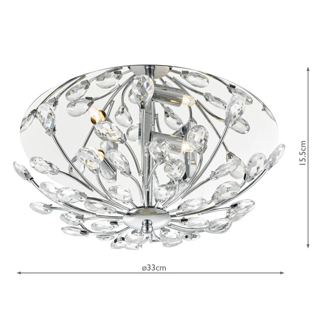 Zafir 3 Light Flush Polished Chrome Crystal