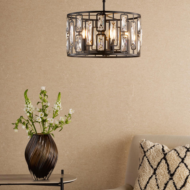 Zoelle 5 Light Pendant Matt Black and Crystal