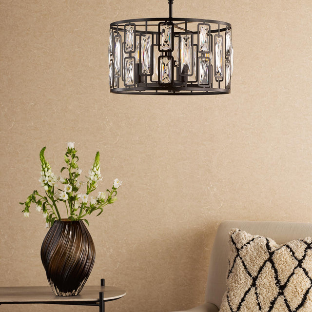 Zoelle 5 Light Pendant Matt Black and Crystal