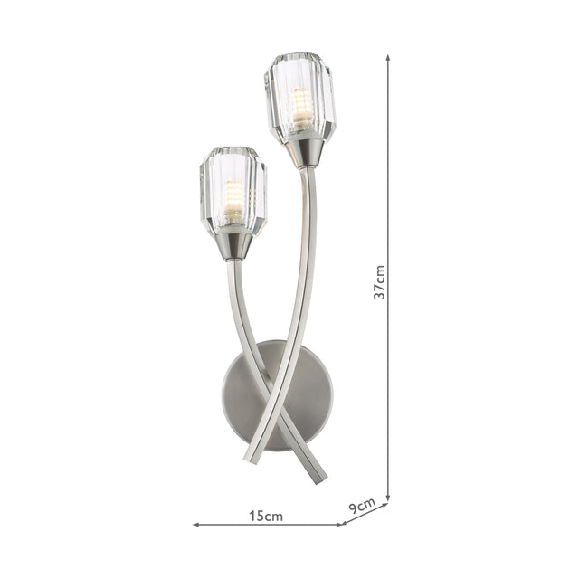 Zonda 2 Light Wall Light Brushed Nickel and Crystal