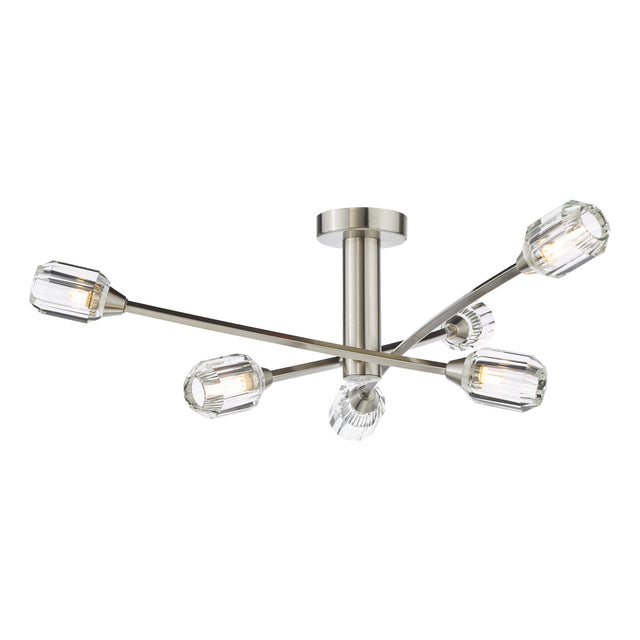 Zonda 6 Light Semi-Flush Brushed Nickel and Crystal