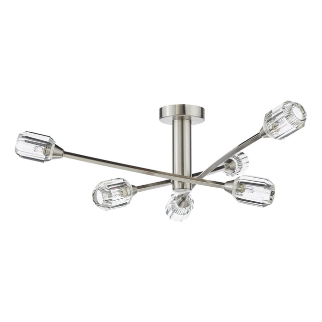 Zonda 6 Light Semi-Flush Brushed Nickel and Crystal