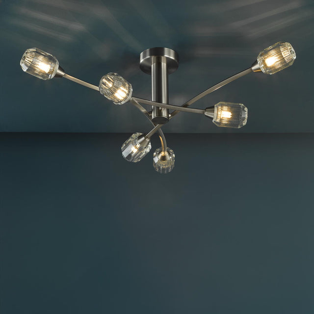 Zonda 6 Light Semi-Flush Brushed Nickel and Crystal