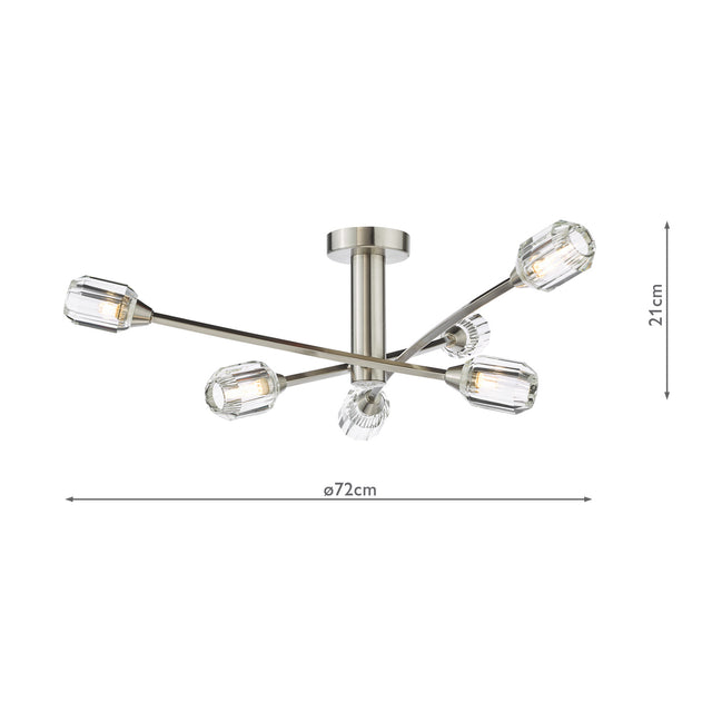 Zonda 6 Light Semi-Flush Brushed Nickel and Crystal