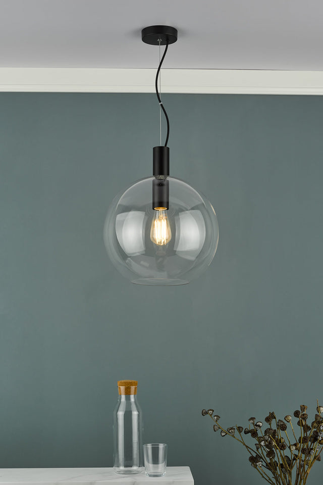 Zula 1 Light Single Pendant Black Clear Glass