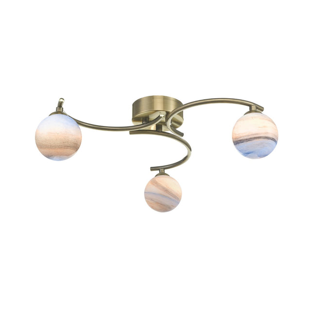 Atiya 3 Light Semi Flush Antique Brass With Planet Style Glass