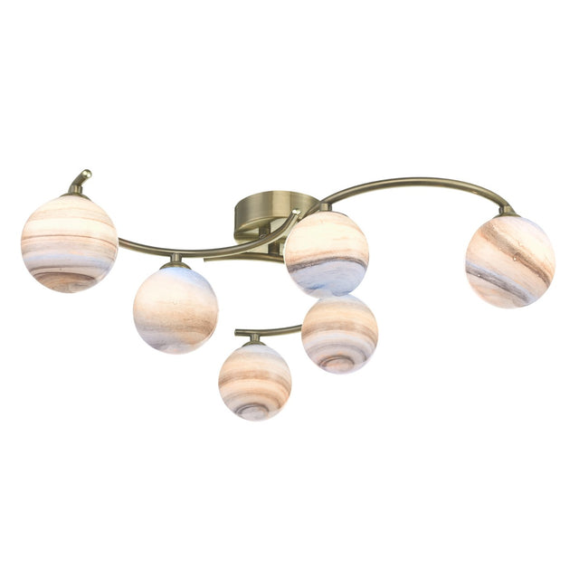 Atiya 6 Light Semi Flush Antique Brass With Planet Art Glass