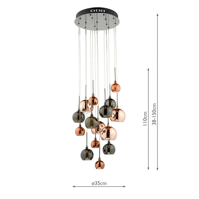 Aurelia 15lt Cluster Pendant Black Chrome & Copper/Bronze Glass