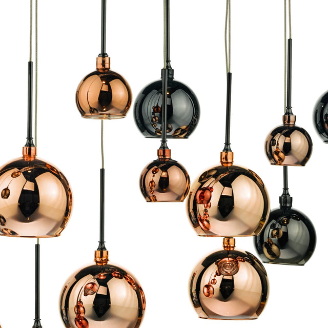 Aurelia 15 Light Bar Pendant Black Chrome & Copper/Bronze Glass